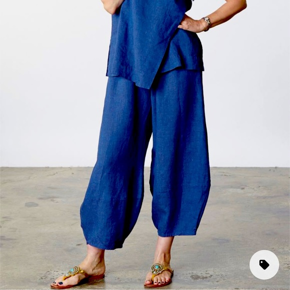 bryn Walker Pants - Bryn Walker 100% Linen Oliver Pant in navy blue size large lagenlook